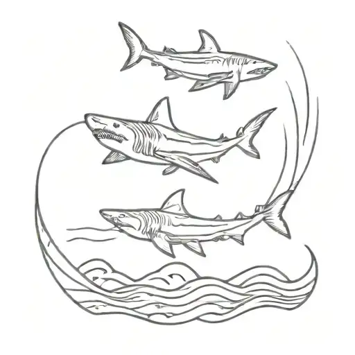 Three Sharks And A Wave