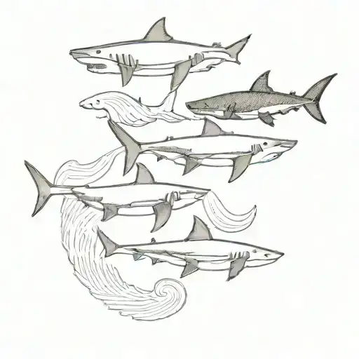 Three Sharks And Two Waves Crashing