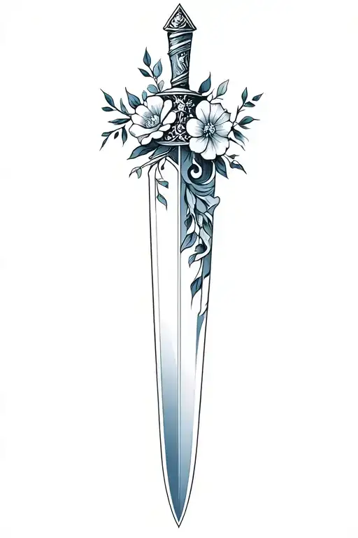 Vertical Broken In Half Dagger With A Lot Of Detail On The Handle Wrapped In Floral Design