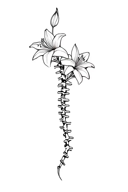 Spine Tattoo With Lily Flowers