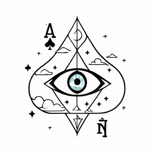 Geometric Evil Eye And Clouds And Stars And Moon And Ace Of Spades
