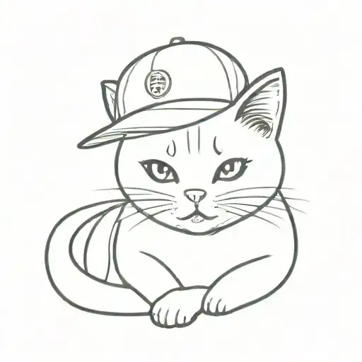 Kawaii Cat Sitting Wearing A Baseball Cap