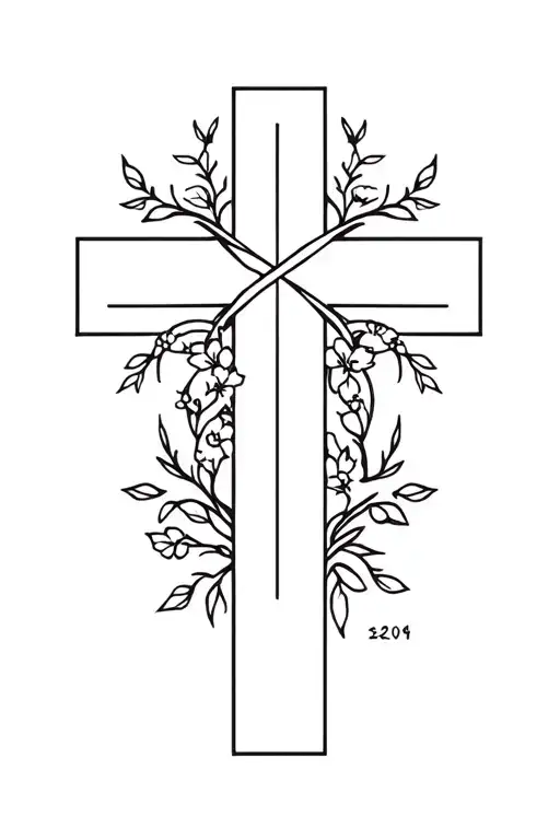 Christian Cross With Intertwined Vines And Flowers