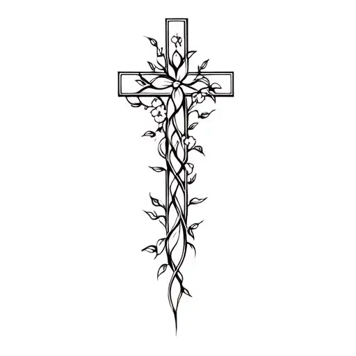 Christian Cross With Intertwined Vines And Flowers
