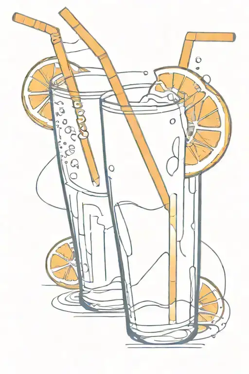Post Stamp With An Orange Soda Glass With Two Straws In It