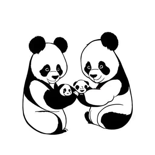 Mom Dad And Baby Panda Sitting