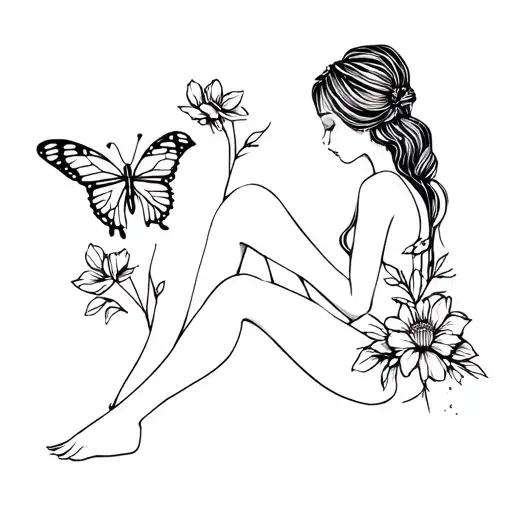 Flowers Butterfly Black Girl Sitting