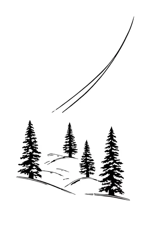 Evergreen Trees With Four Ski Lines Coming Out