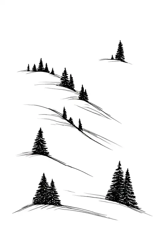 Evergreen Trees With Four Ski Lines Coming Out