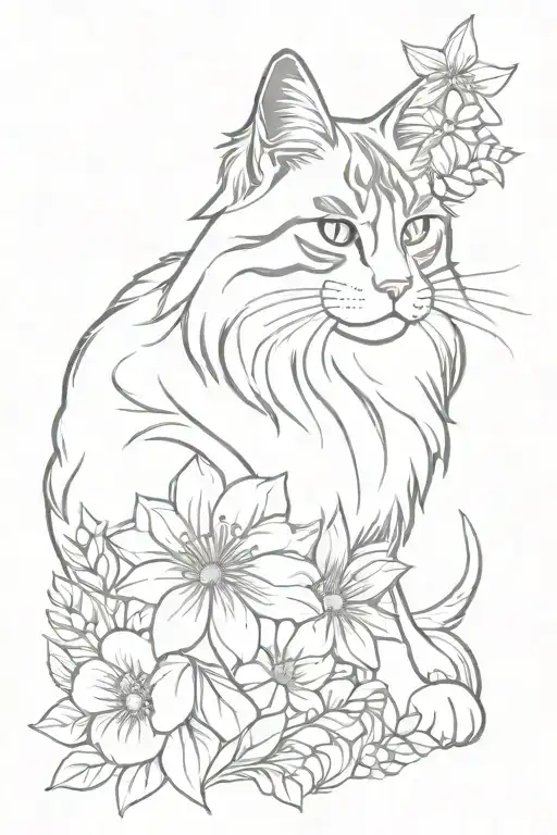 Grey Mainecoon In Flowers