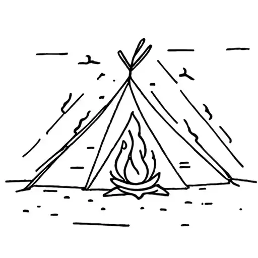 Camp Fire And Tent Pitched