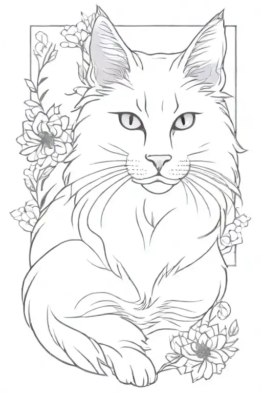 Maine Coon With White Angora Cat In Flowers
