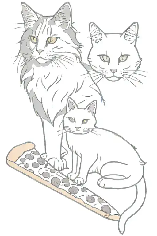 Gray Maine Coon And White Cat With Pizza