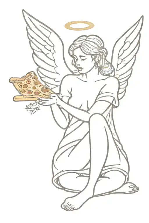 Angel Eats Pizza With Wine