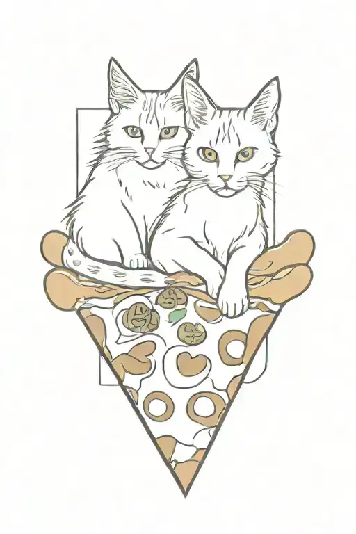 Maine Coon And White Cat Sitting On A Slice Of Pizza