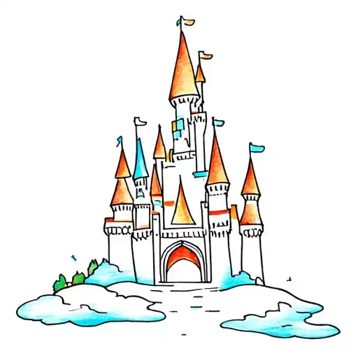 Tiny Disney Castle Tattoo With A Little Bit Of Color