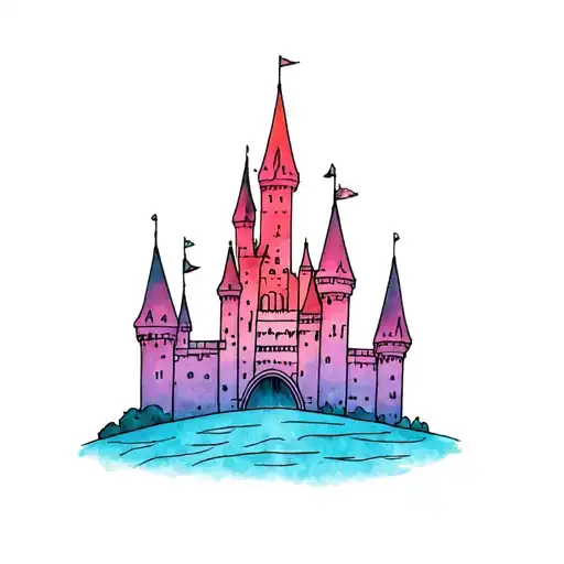 Tiny Disney Castle Tattoo With A Little Bit Of Color