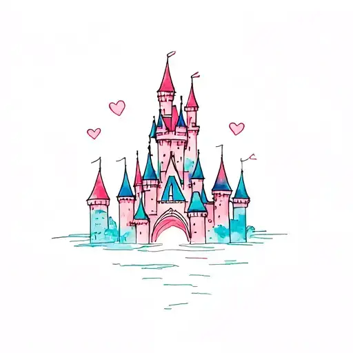 Dainty Disney Castle Tattoo With A Little Bit Of Color