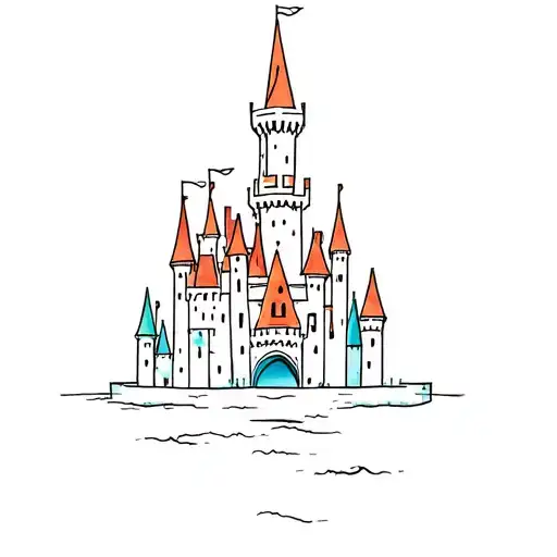 Dainty Disney Castle Tattoo With A Little Bit Of Color