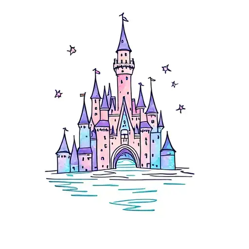 Dainty Disney Castle Tattoo With A Little Bit Of Color Like Purples Pinks And Blues Pastel