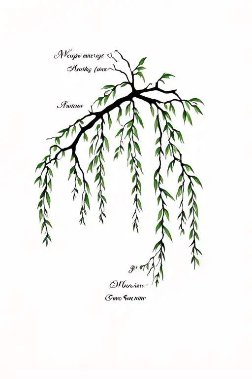 Weeping Willow With Names Intertwined On The Branches
