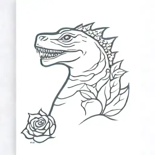 Feminine Godzilla With Blue Rose