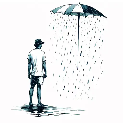A Guy Standing In The Rain Pouring