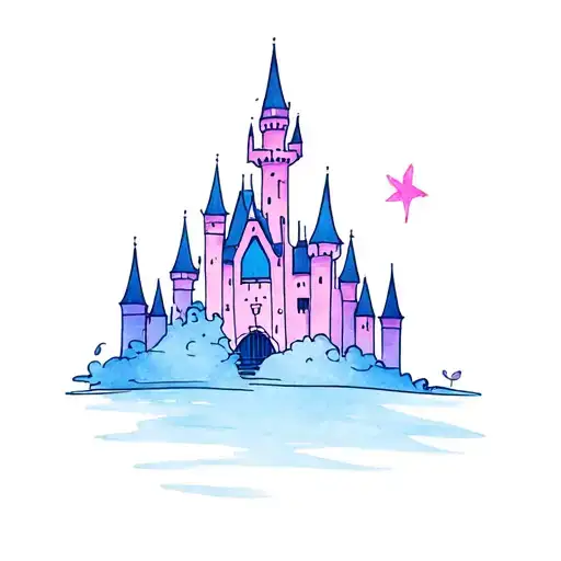 Dainty Disney Castle Tattoo With A Little Bit Of Color Like Purples Pinks And Blues Pastel