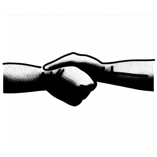 Simple Black Line Tattoo Of A Cat And Human Fist Giving Each Other A Fist Bump