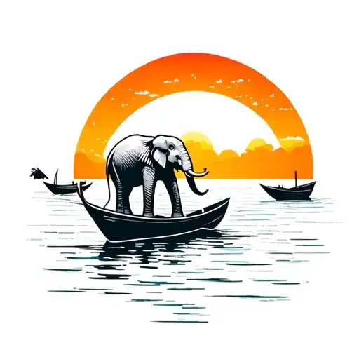 Elephant And Kerala Sunset Beach Backwaters Boats
