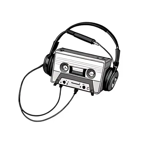 Oldschool Casette With Small Headphone Connected With Wire
