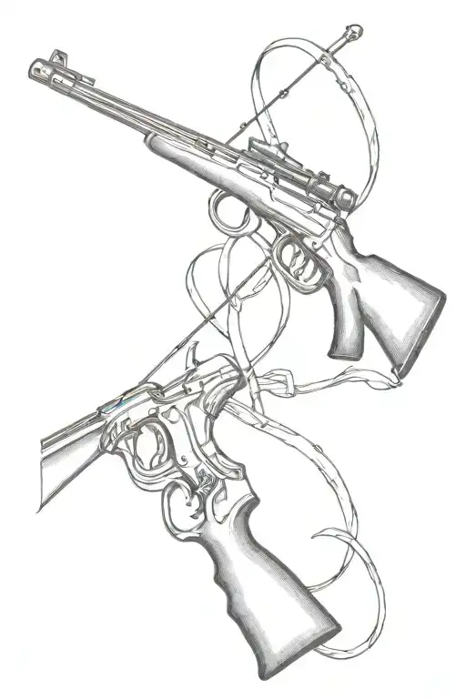 A Minimalist Tattoo Of A Hunting Rifle With A Cross Symbol Incorporated Into The Design