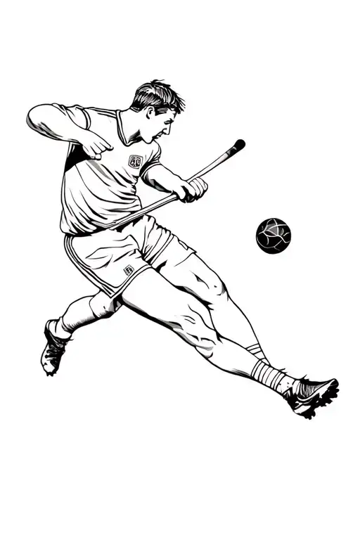 Hurling Player Striking A Ball