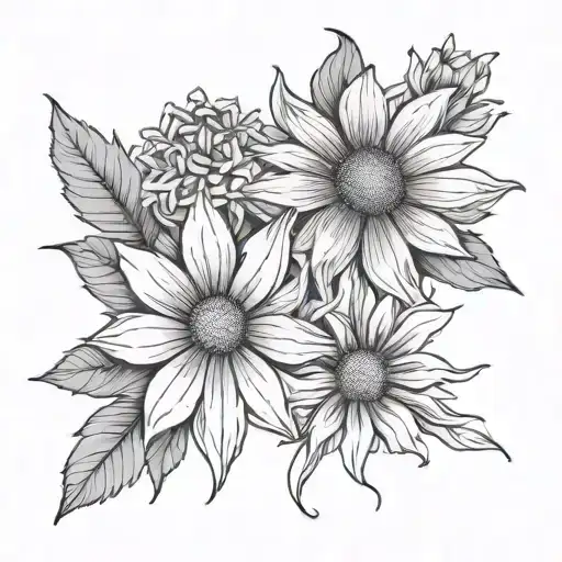 Cosmo Flower And Aster Flower Growing Together