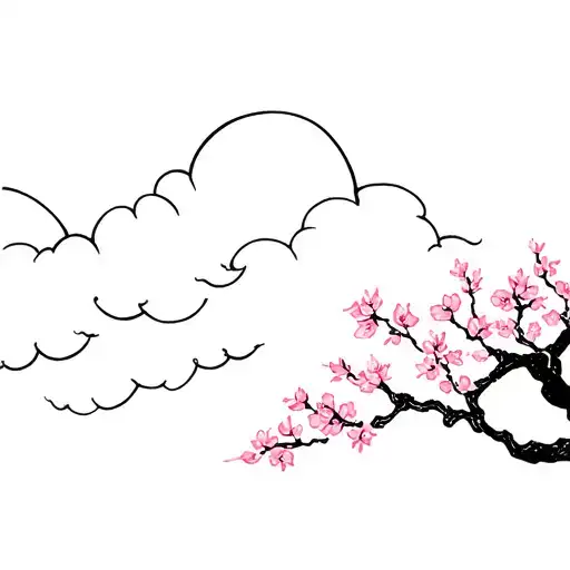 Japanese Clouds With Cherry Blossom Tree