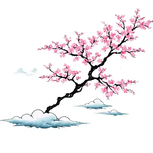 Japanese Clouds With Cherry Blossom Tree