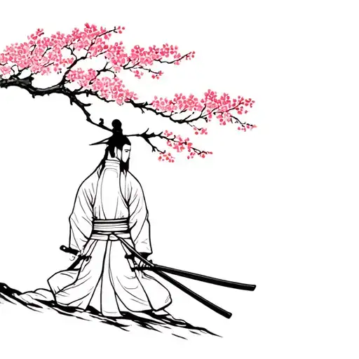 Samurai With Cherry Blossom Tree