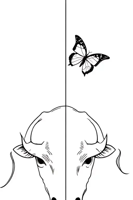 Bull And Butterfly Half And Half