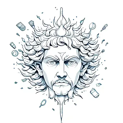 Head Of A God Open With Items Flying Outside Of It
