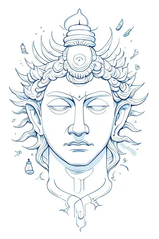 Head Of A God Open With Items Flying Outside Of It