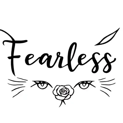 Simple Elegant Cursive 'Fearless' With Cat Eyes And A Rose