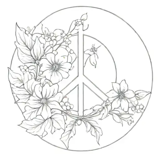 Peace Sign With Morning Glories Asters And Vines Wrapped