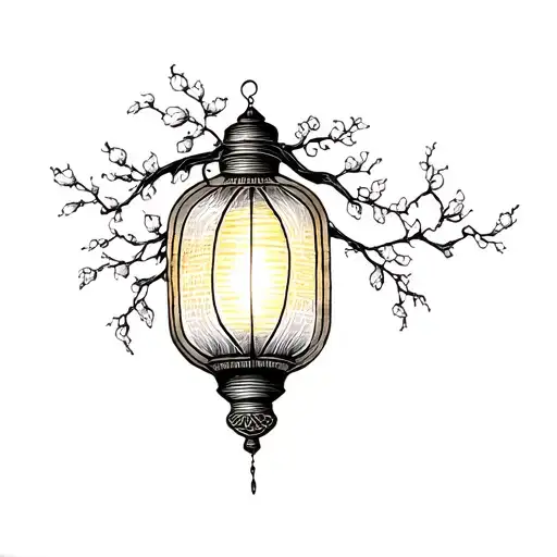 Korean Style Tattoo Of Lantern With Glowing Light Inside
