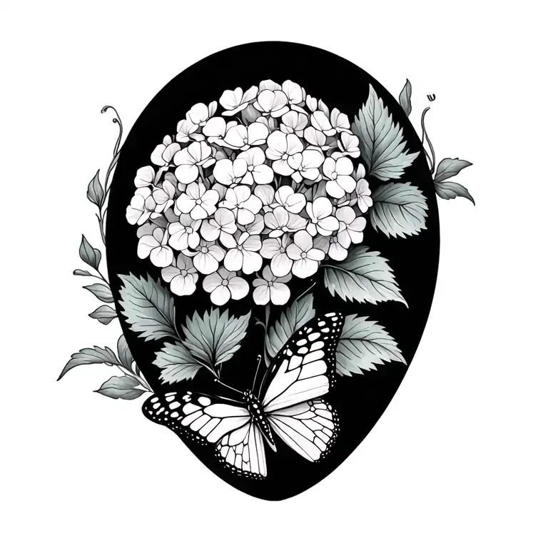 Hydrangeas And Butterfly Resting