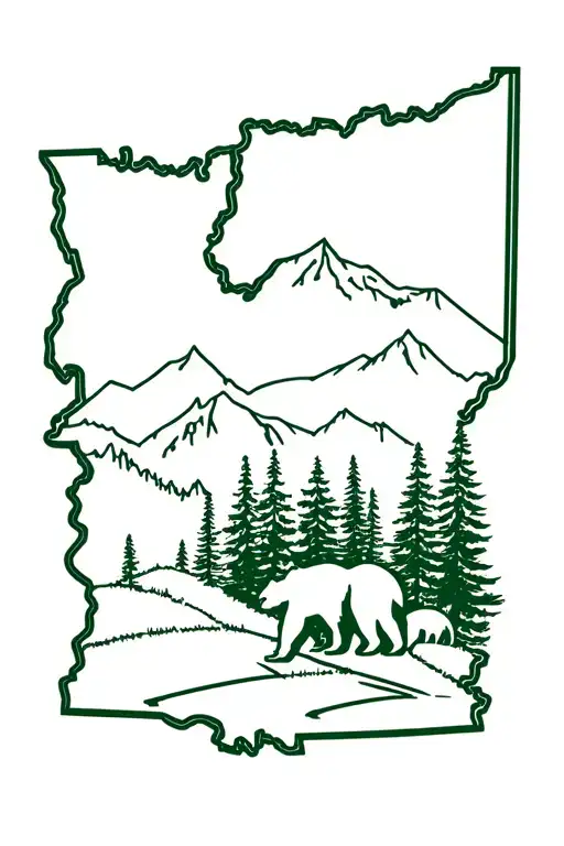 Oregon State Outline Filled With A Forest Scene Featuring 3 Bears