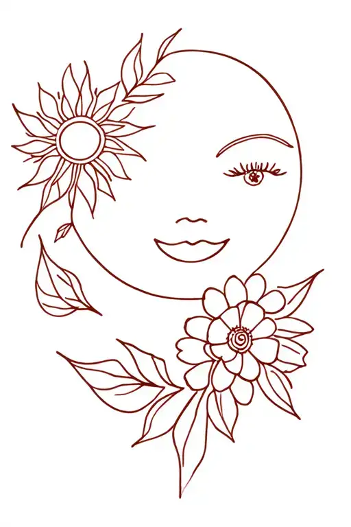 Sun And Smile Face And Flowers