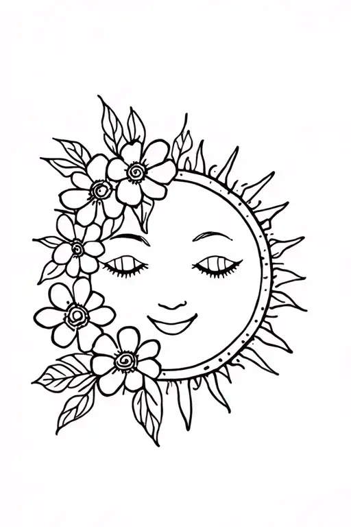 Sun And Smile Face And Flowers