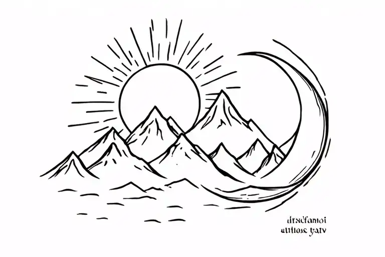 Mountain With A Sun And A Moon Merging Together