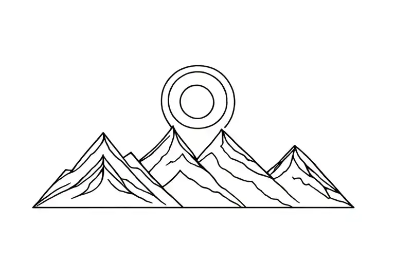 Mountains Forming A W With A Sun And A Moon Merging Together