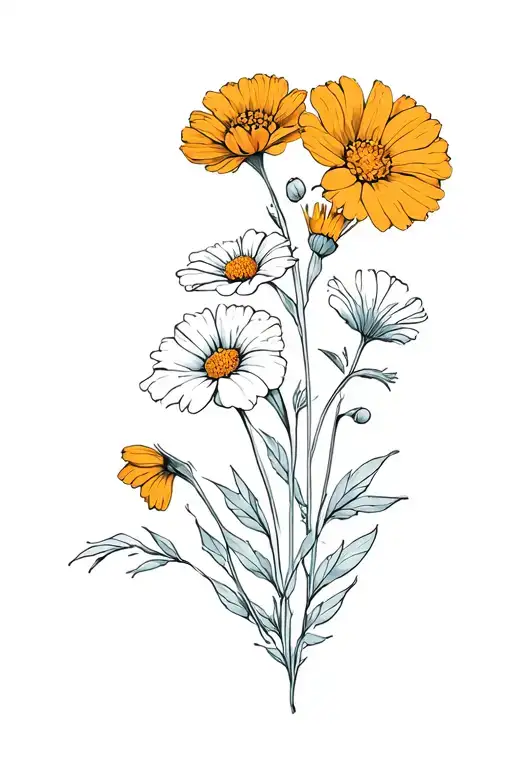Marigold Cosmos Aster And Morning Glory Flowers